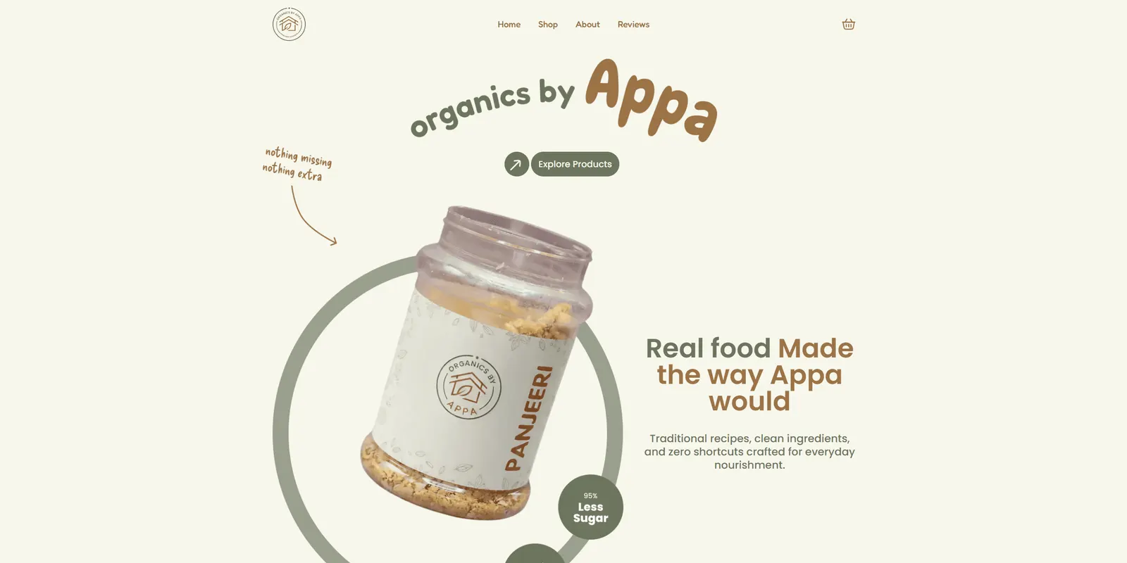 Organics by Appa hero showing a jar of panjeeri.